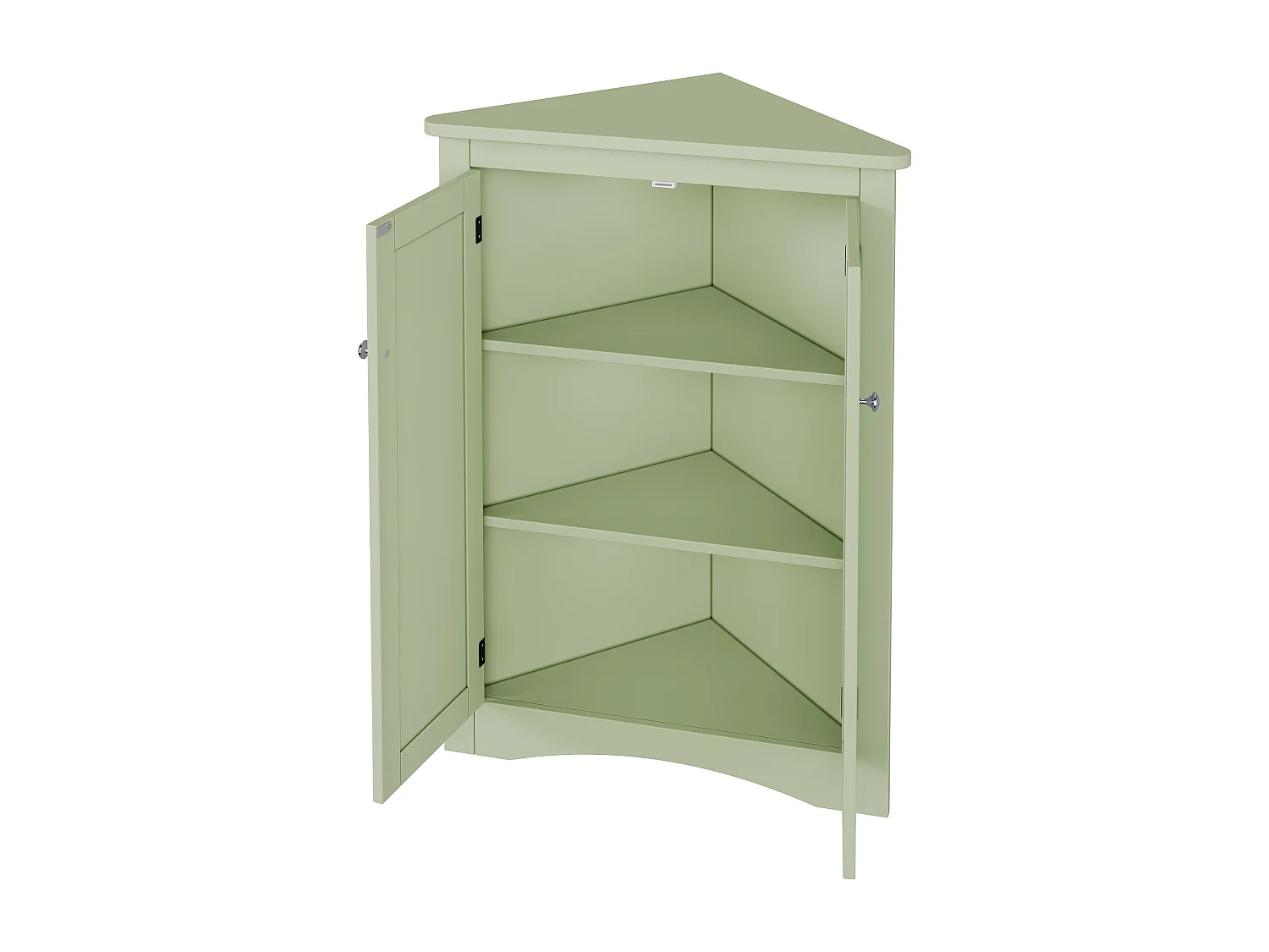 Meuble d'angle triangulaire vert pour salle de bain - Avec 3 étagères