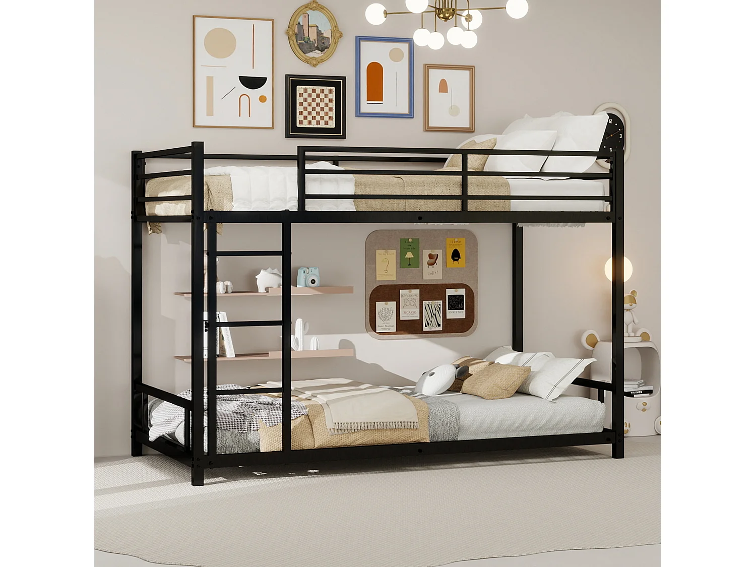 Lit superposé enfant 90x190 cm en métal - Noir