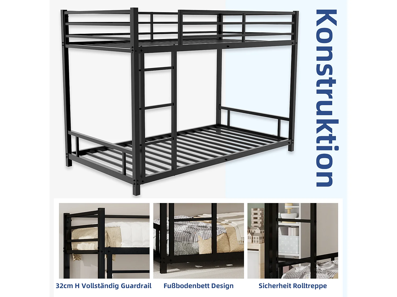 Lit superposé enfant 90x190 cm en métal - Noir