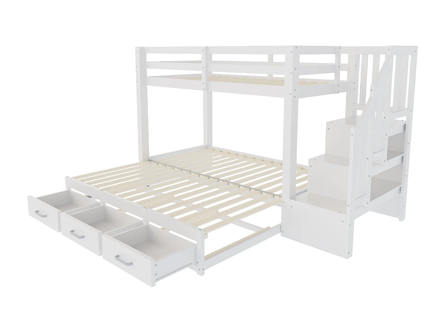 Stapelbed 90 x 200 cm met uitschuifbed 90/180 x 190 cm en 3 lades - houten bed, wit