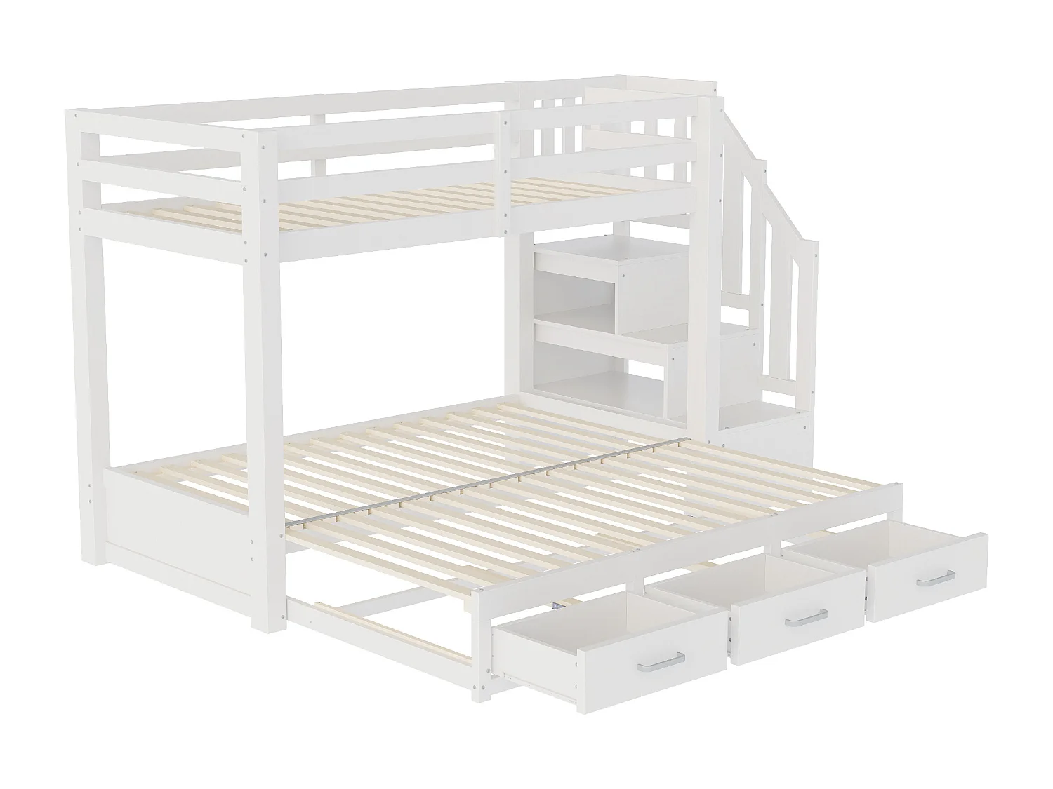 Stapelbed 90 x 200 cm met uitschuifbed 90/180 x 190 cm en 3 lades - houten bed, wit