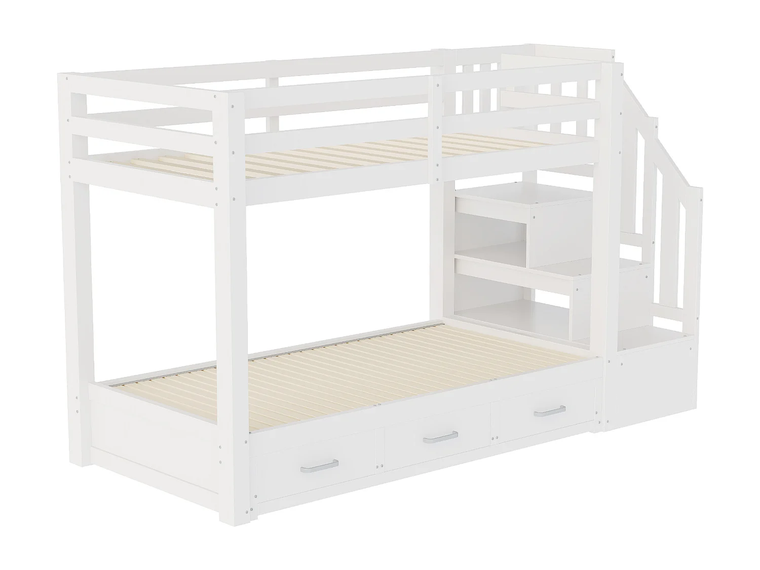 Stapelbed 90 x 200 cm met uitschuifbed 90/180 x 190 cm en 3 lades - houten bed, wit