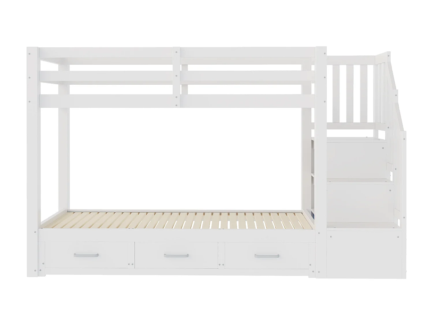 Stapelbed 90 x 200 cm met uitschuifbed 90/180 x 190 cm en 3 lades - houten bed, wit