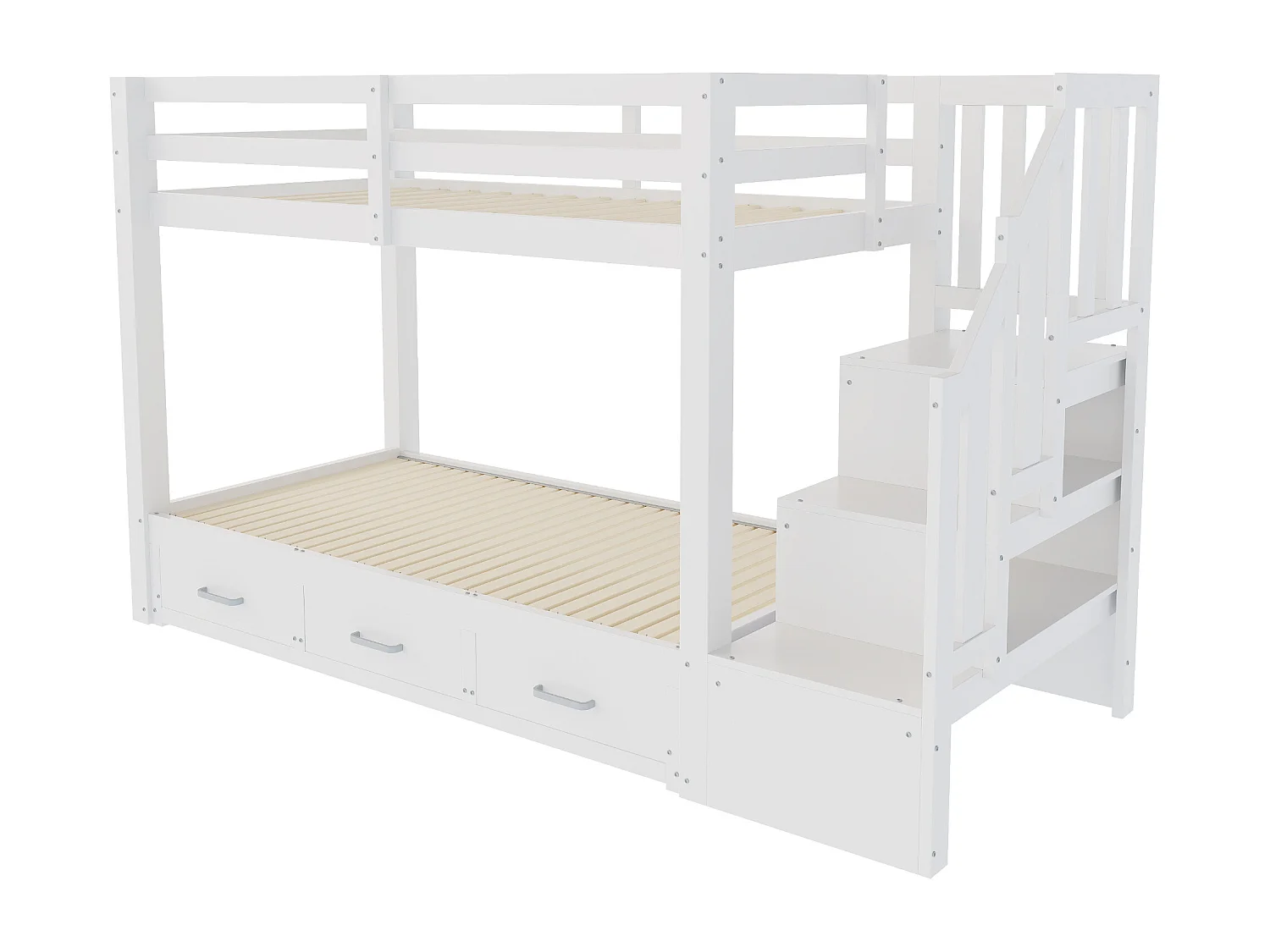 Stapelbed 90 x 200 cm met uitschuifbed 90/180 x 190 cm en 3 lades - houten bed, wit