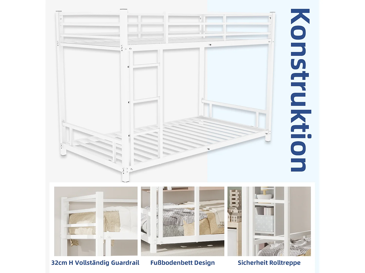 Kinderstapelbed 90x190 cm van metaal - Wit