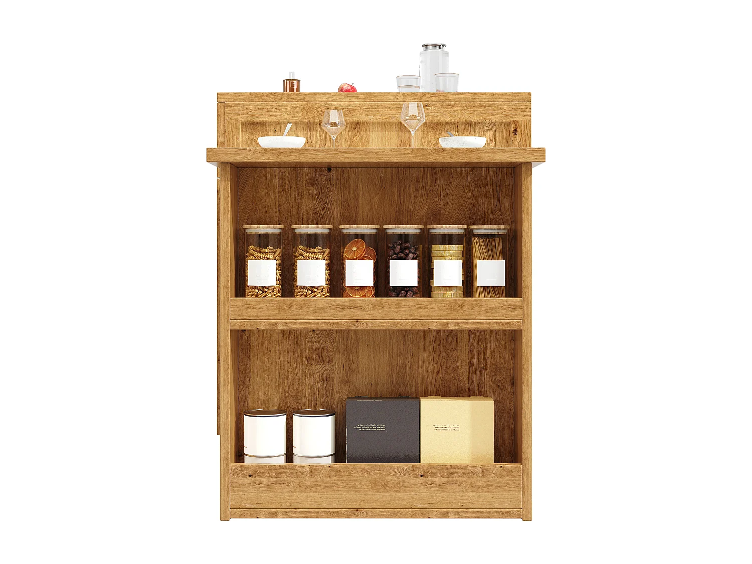 Îlot de cuisine avec table extensible, LED, et rangement - Aspect chêne - Couleur bois