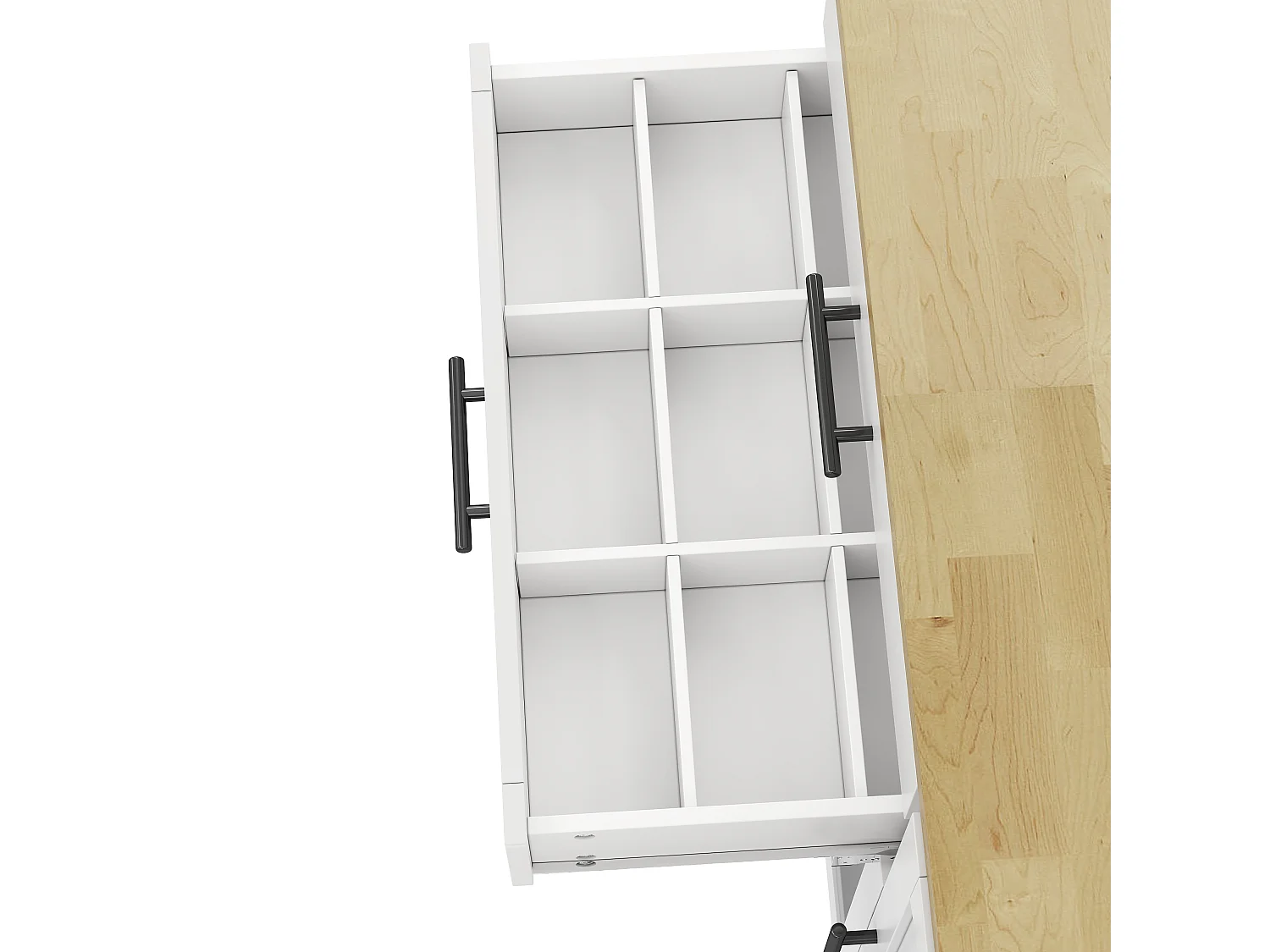 Îlot de cuisine sur roulettes avec plateau rabattable et 2 tiroirs - Blanc 138 x 45 (70) x 90 cm