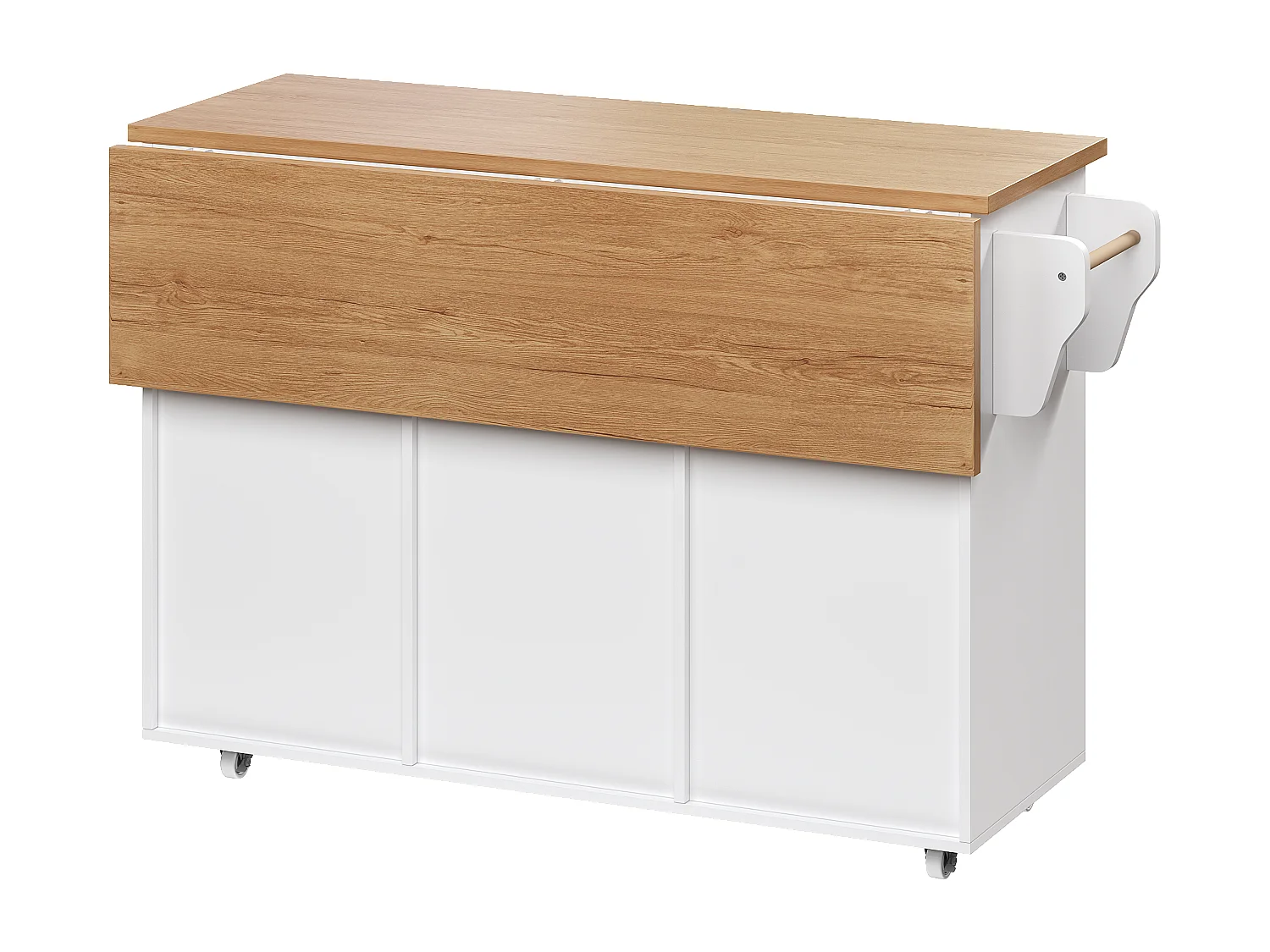Keukeneiland op wielen met 3 lades en 2 deuren - Hout en witte kleur