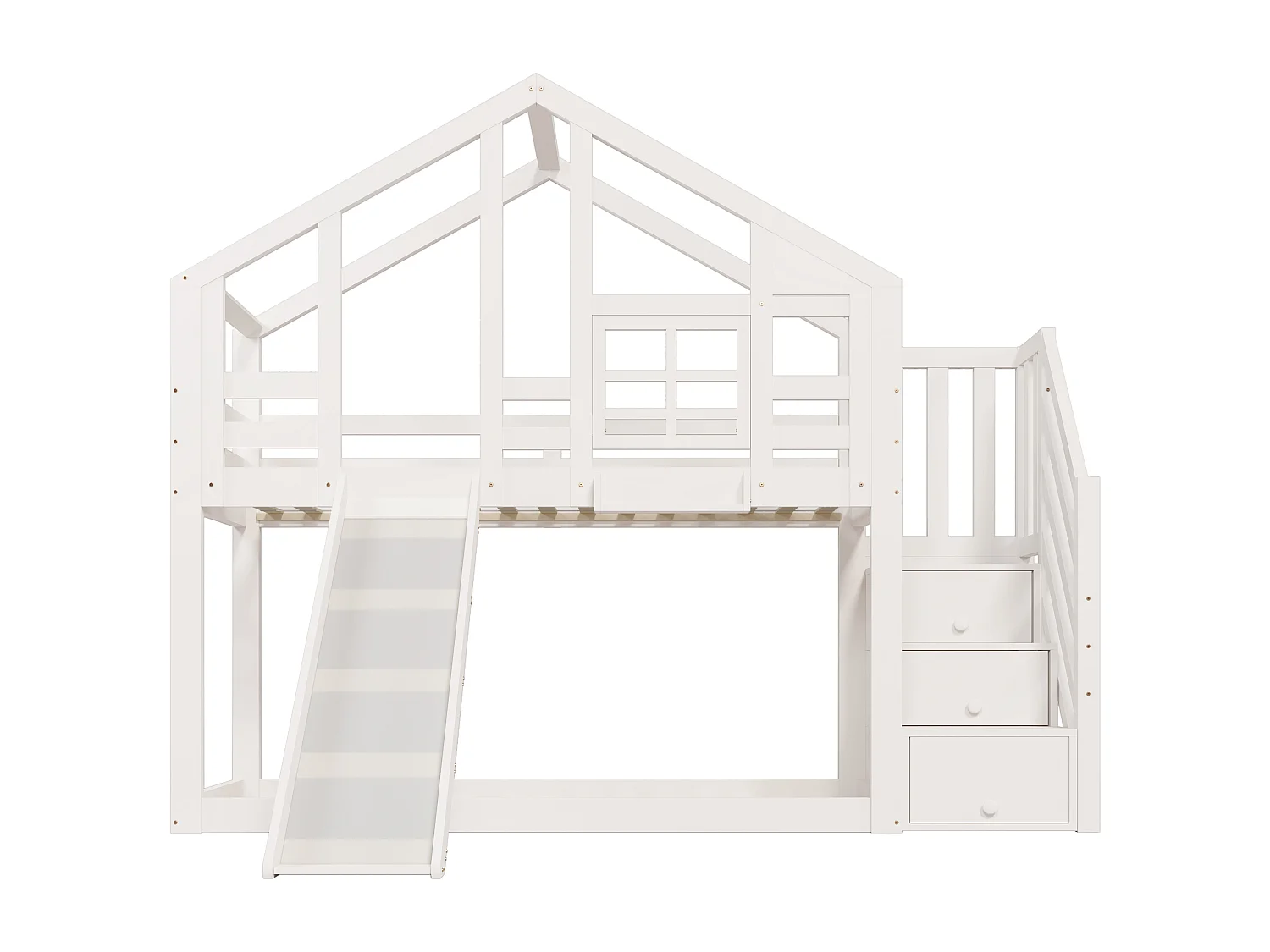 Lit superposé enfant 90x200 cm blanc avec toboggan et rangements - Lit cabane en bois