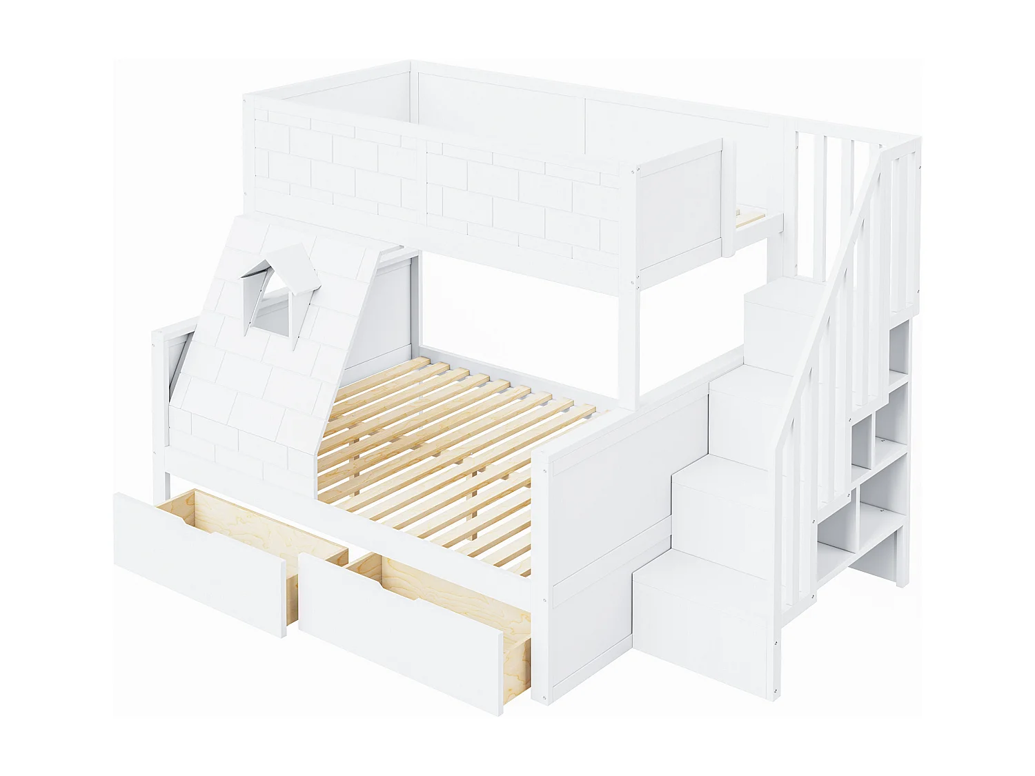 Beliche de 90 x 200 cm e 140 x 200 cm com 2 gavetas - Madeira de pinho e MDF branco