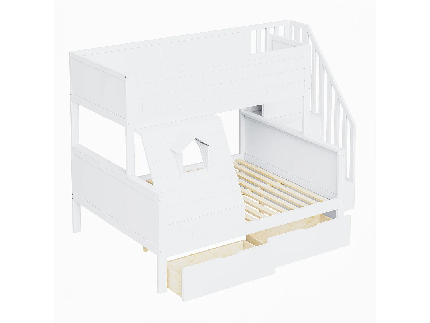 Beliche de 90 x 200 cm e 140 x 200 cm com 2 gavetas - Madeira de pinho e MDF branco