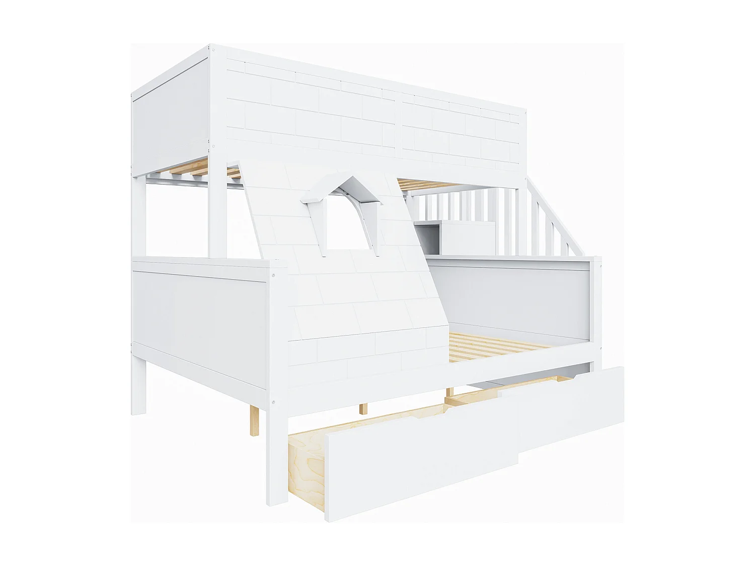 Beliche de 90 x 200 cm e 140 x 200 cm com 2 gavetas - Madeira de pinho e MDF branco