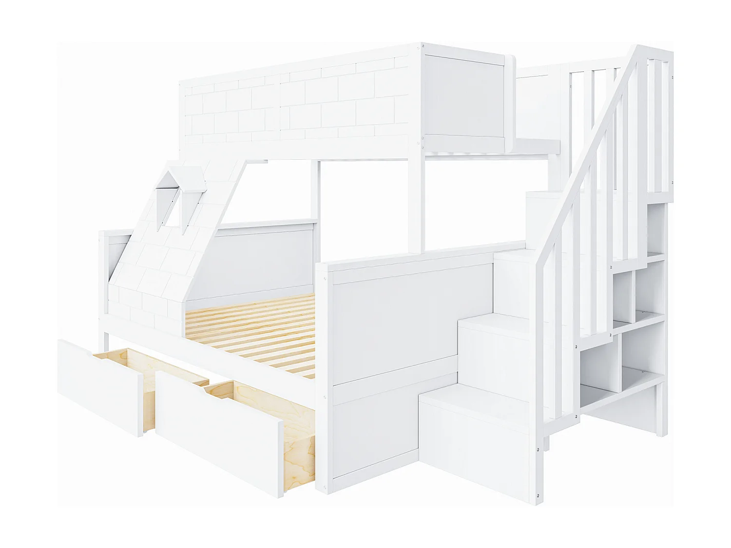 Beliche de 90 x 200 cm e 140 x 200 cm com 2 gavetas - Madeira de pinho e MDF branco