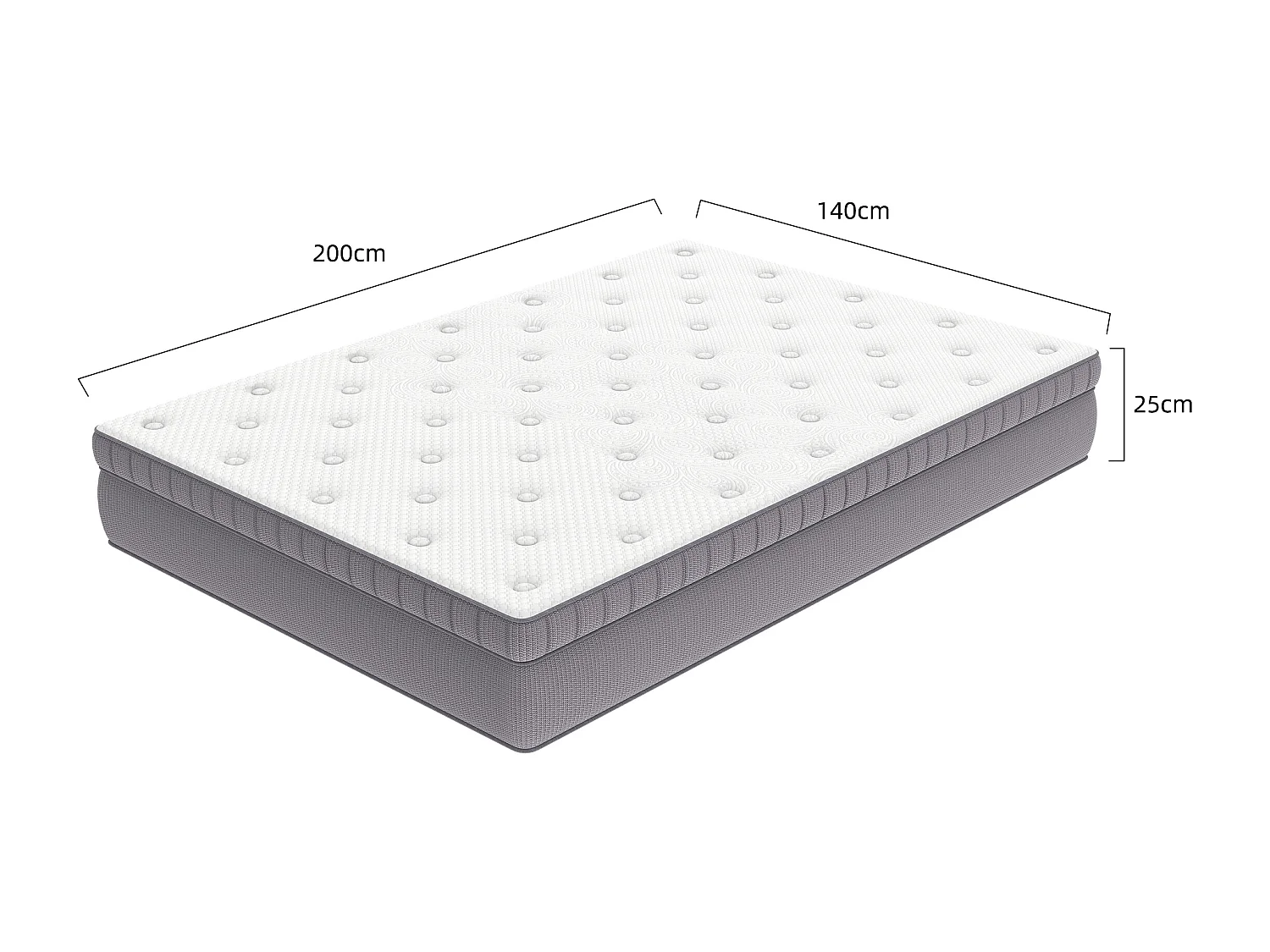 Matelas 140x200 cm H 25 cm avec ressorts ensachés 7 zones