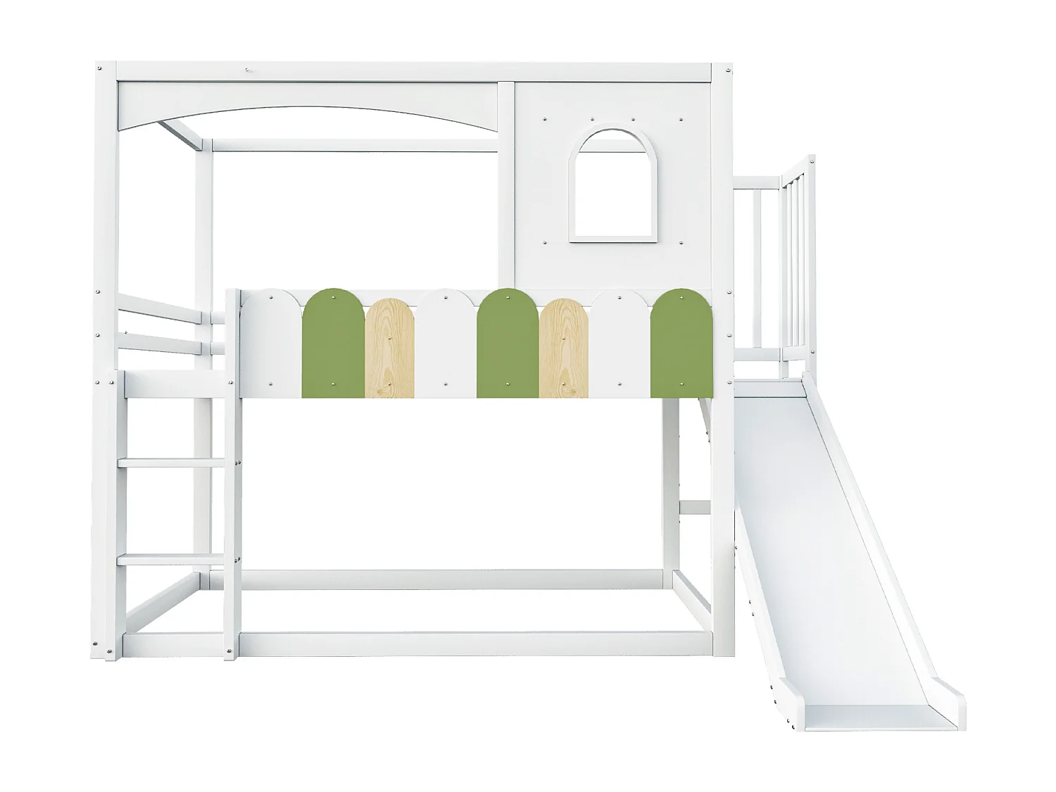 Lit superposé enfant 90x200 cm avec toboggan - Lit cabane bois blanc