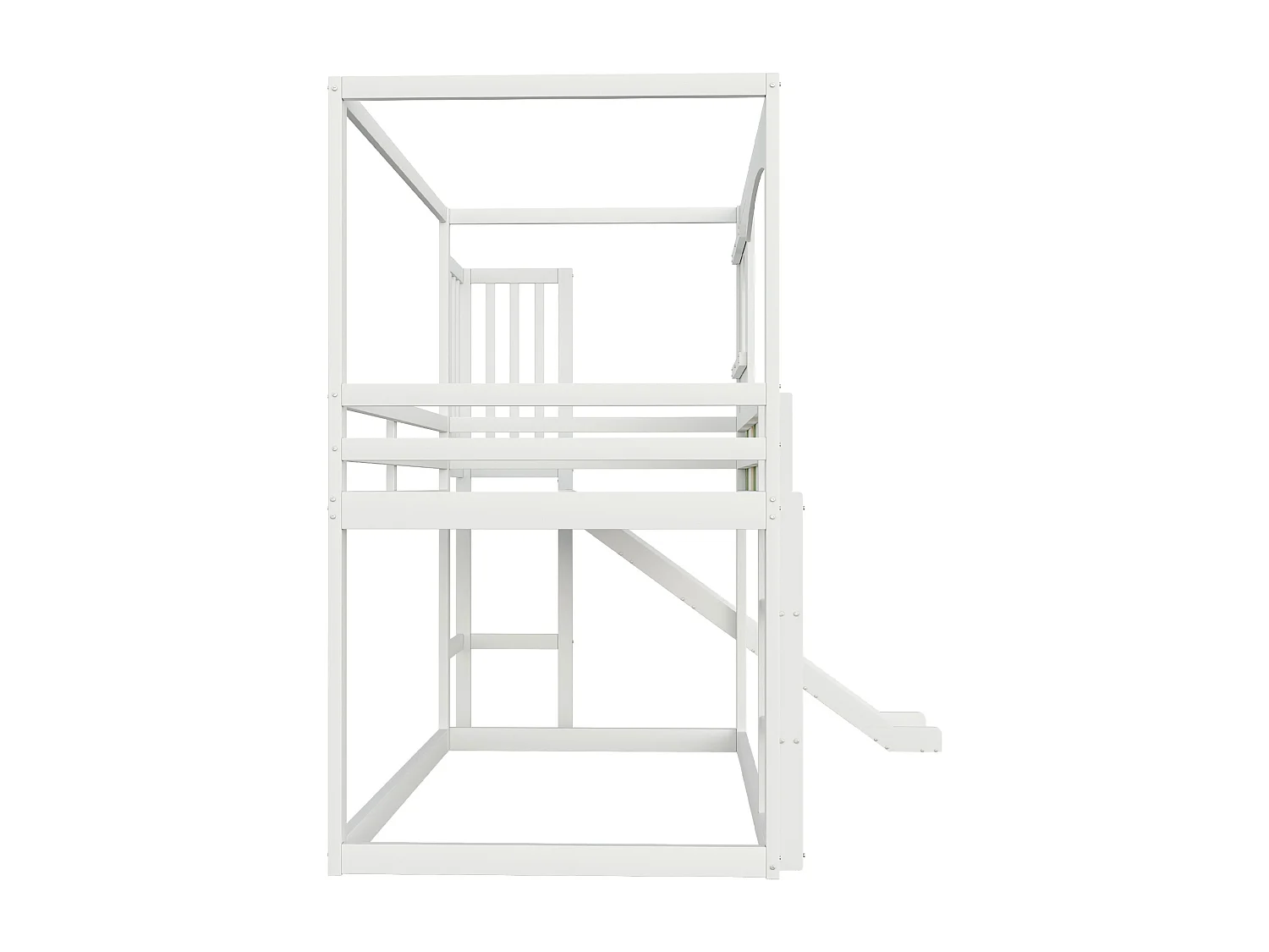 Lit superposé enfant 90x200 cm avec toboggan - Lit cabane bois blanc