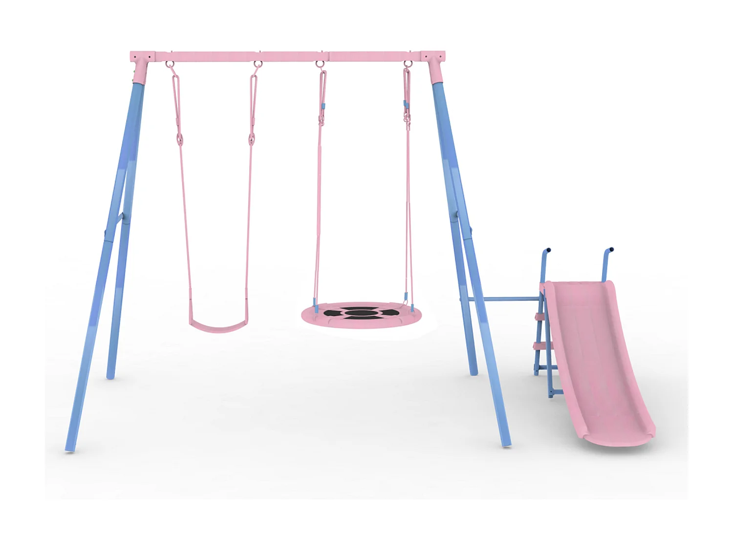 Portique balançoire en métal enfant 2 en 1 - 2 Balançoire + toboggan - Rose et bleu clair