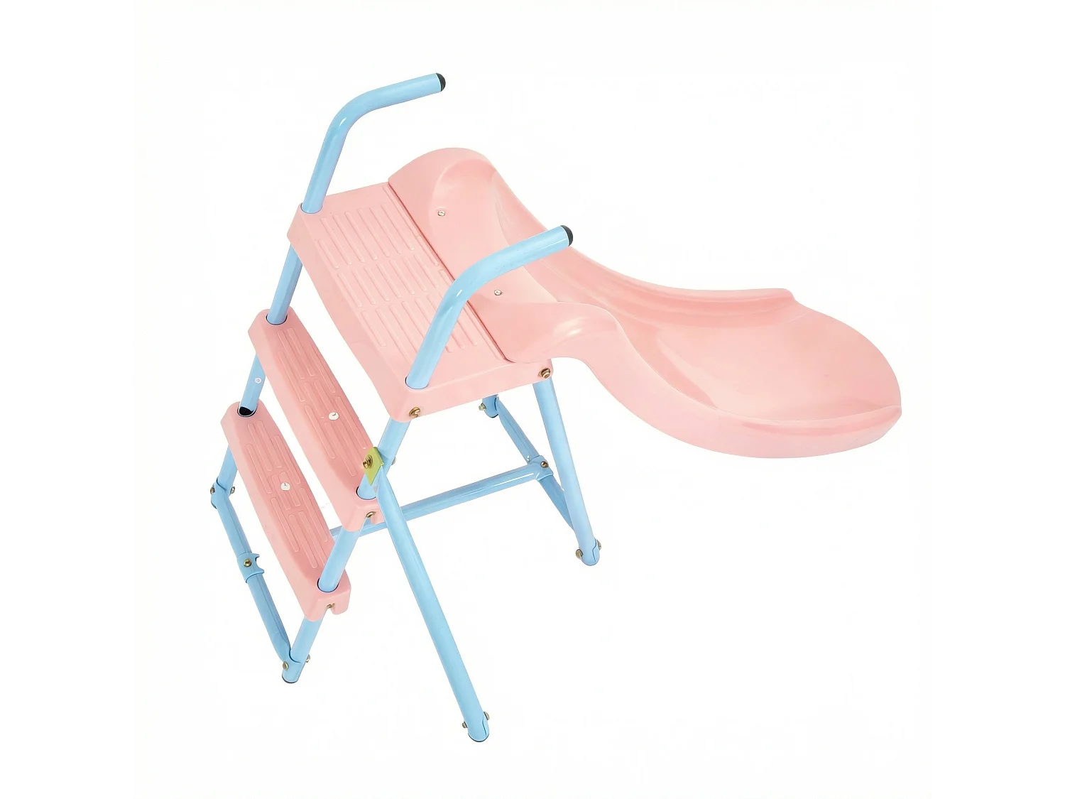 Portique balançoire en métal enfant 2 en 1 - 2 Balançoire + toboggan - Rose et bleu clair