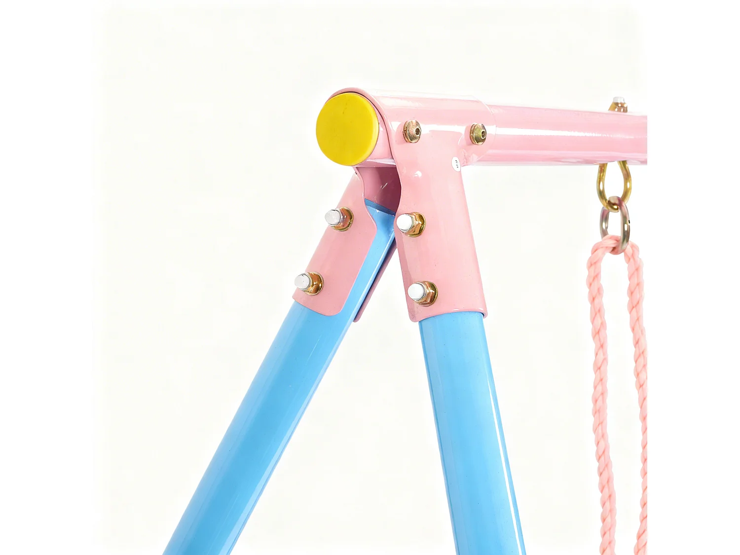 Portique balançoire en métal enfant 2 en 1 - 2 Balançoire + toboggan - Rose et bleu clair