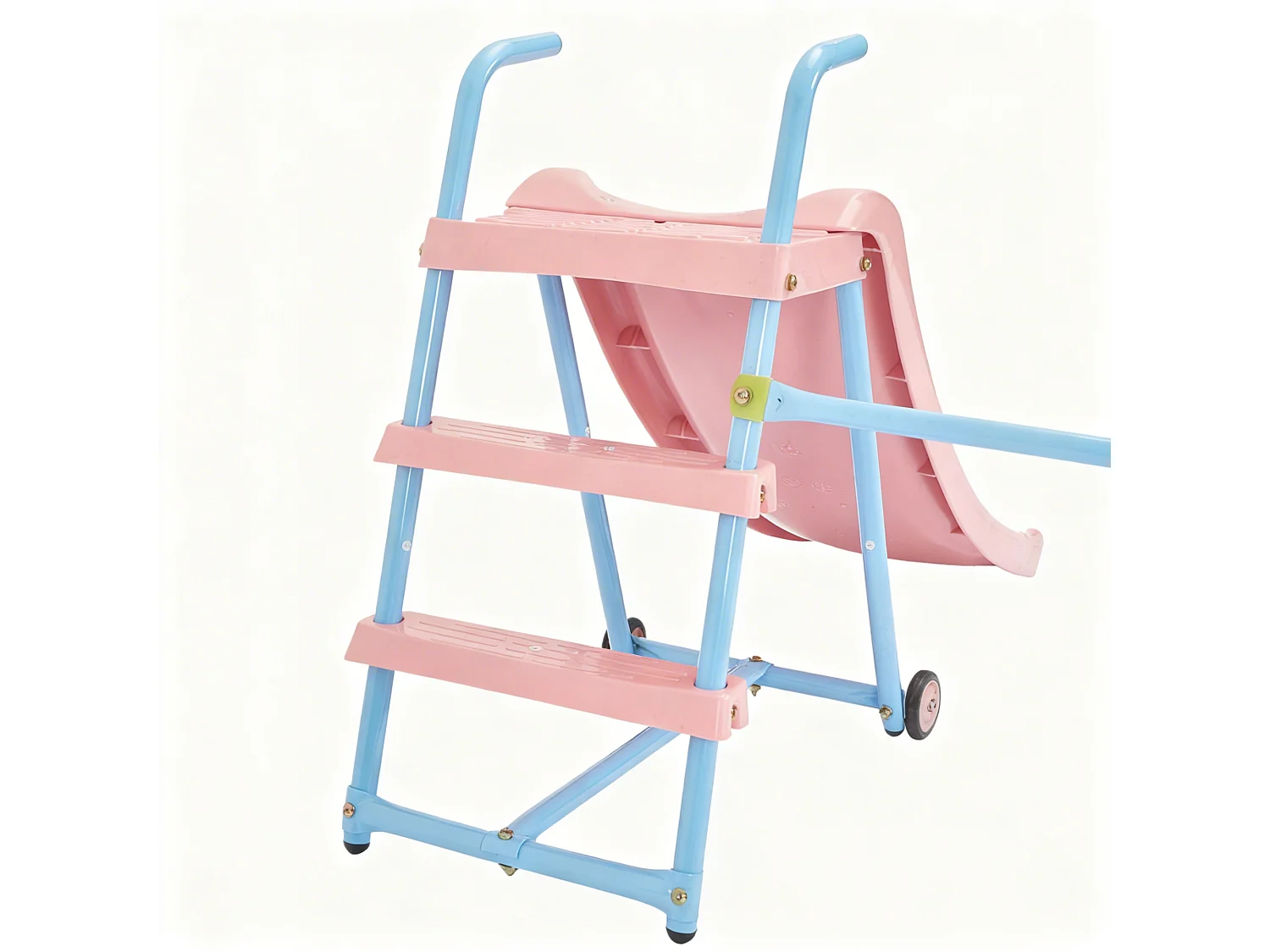 Portique balançoire en métal enfant 2 en 1 - 2 Balançoire + toboggan - Rose et bleu clair