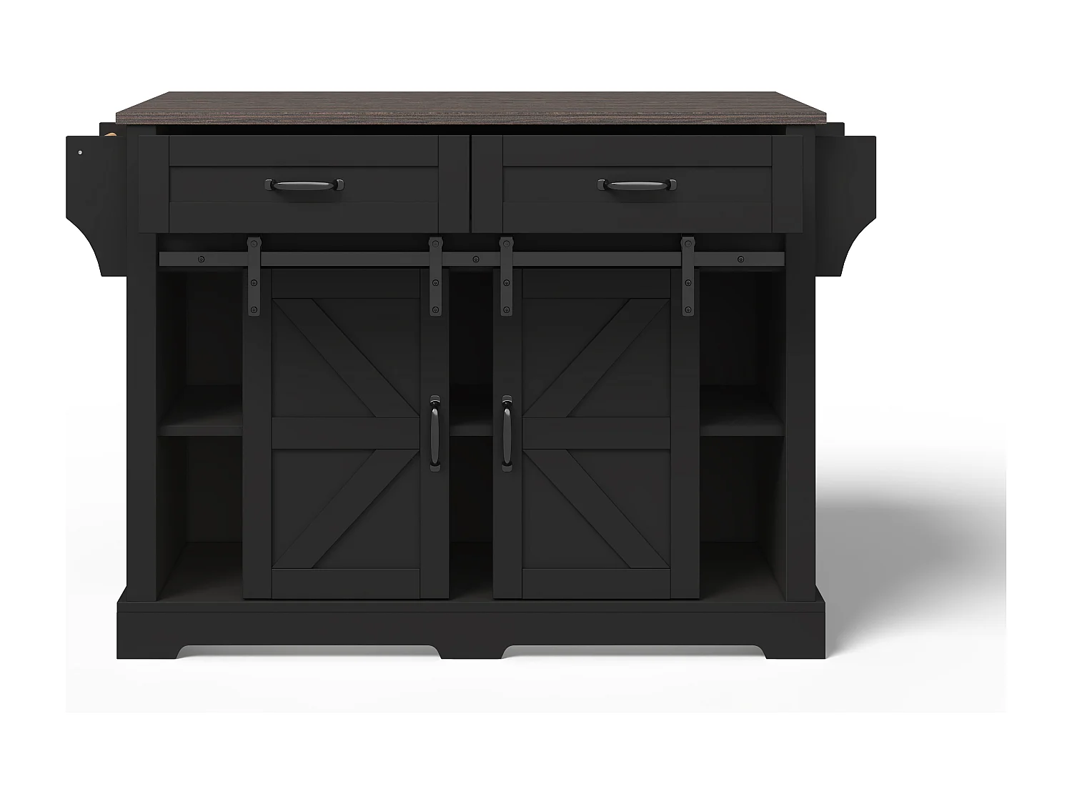 Îlot central sur roulettes 120 × 45 (70) cm noir avec 2 portes coulissantes et 2 tiroirs