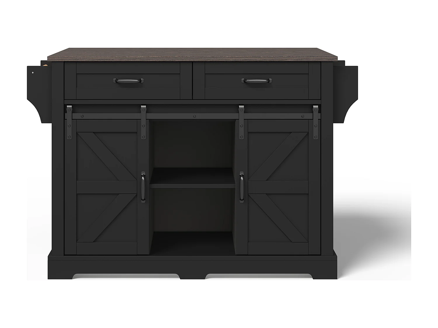 Îlot central sur roulettes 120 × 45 (70) cm noir avec 2 portes coulissantes et 2 tiroirs