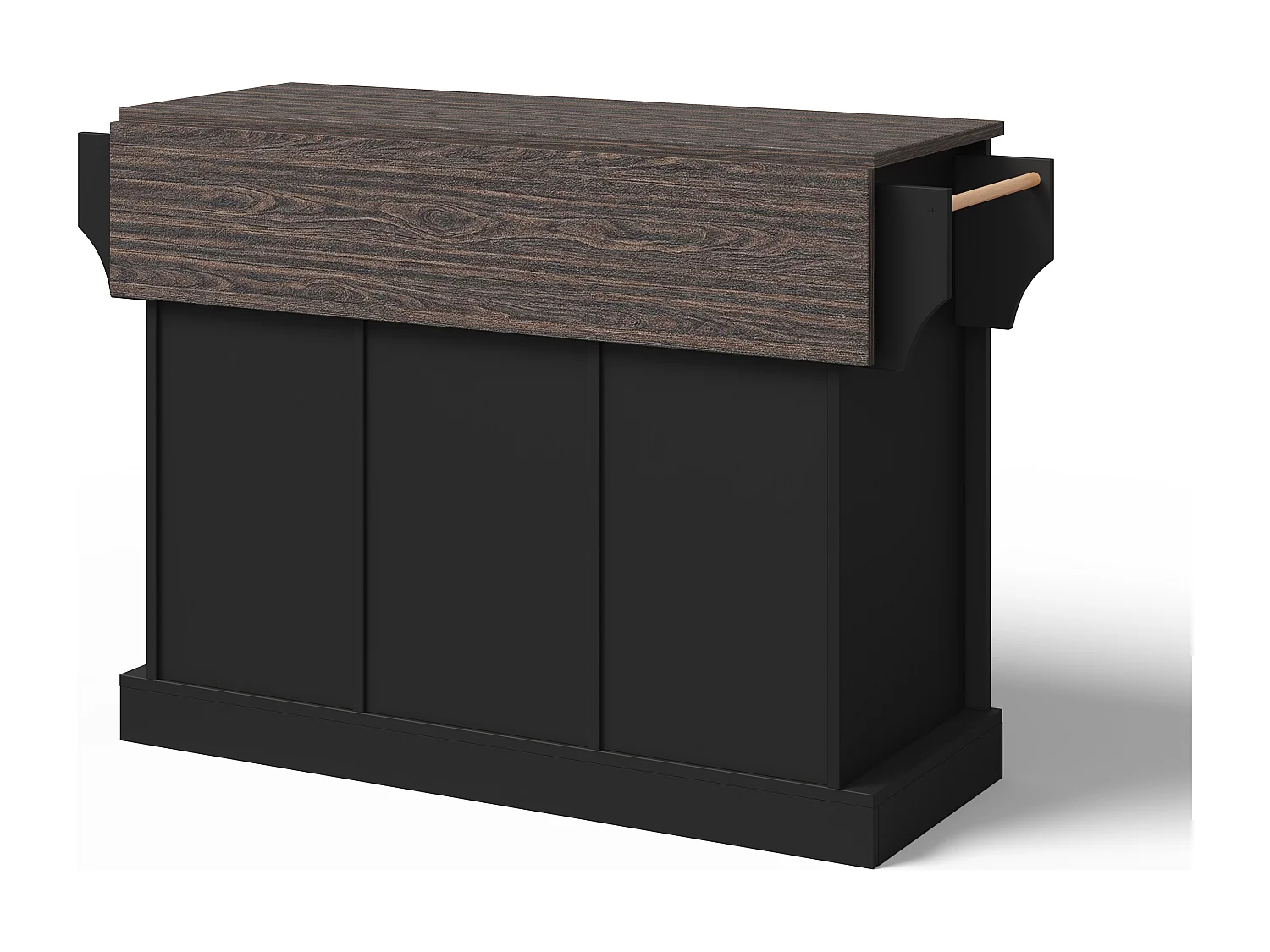 Îlot central sur roulettes 120 × 45 (70) cm noir avec 2 portes coulissantes et 2 tiroirs