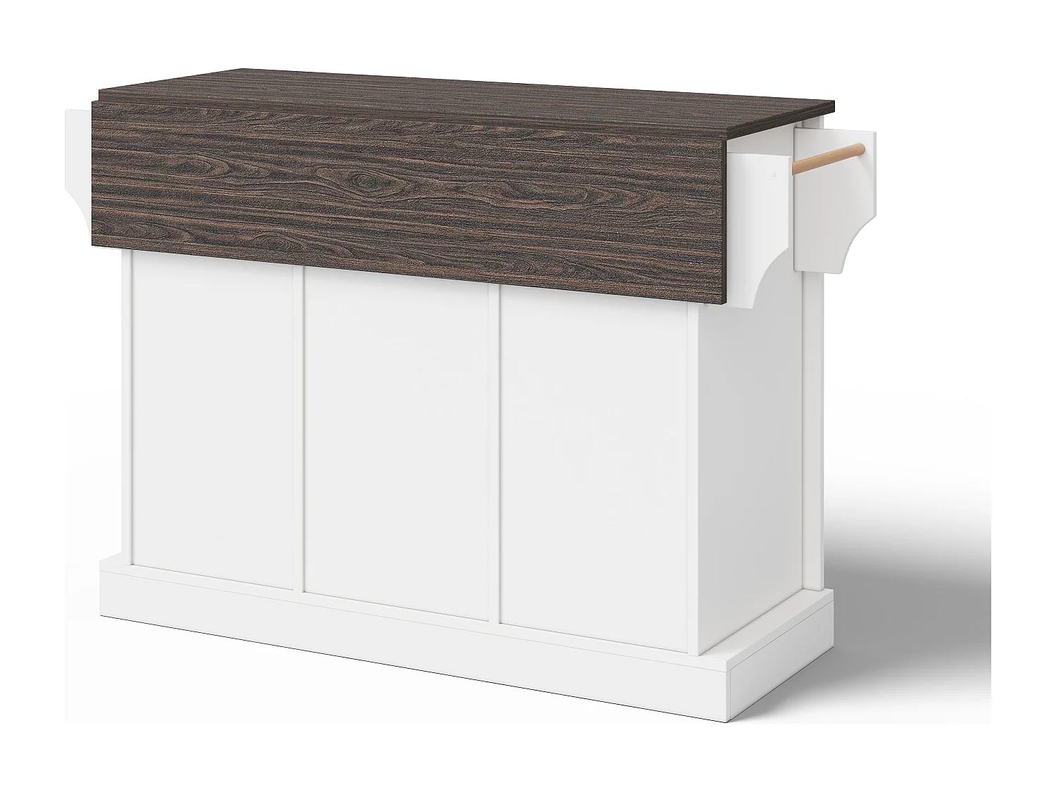 Îlot central sur roulettes 120 × 45 (70) cm blanc avec 2 portes coulissantes et 2 tiroirs