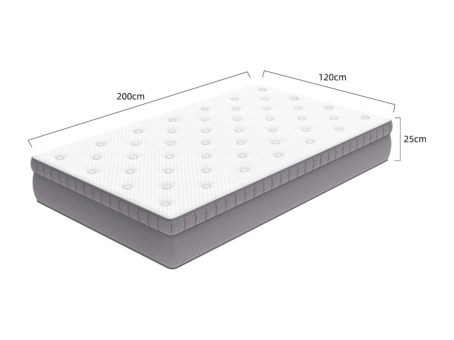 Matelas 120x200 cm H 25 cm avec ressorts ensachés 7 zones