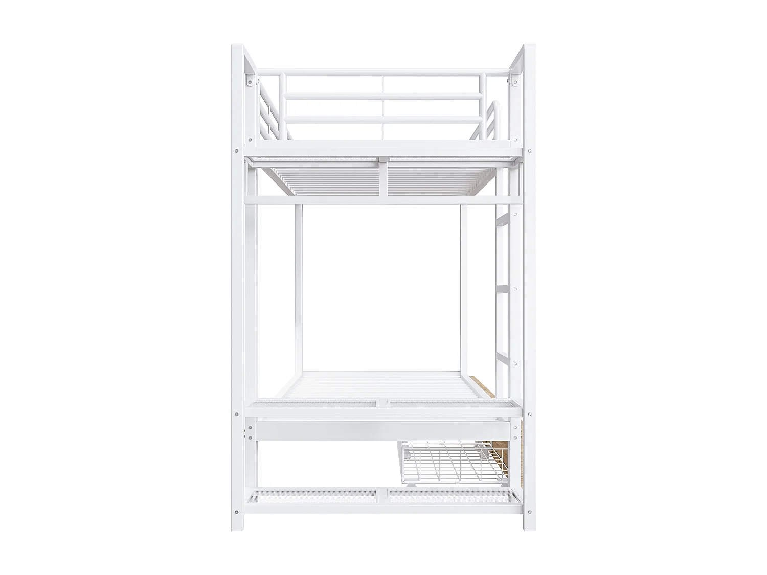 Lit superposé enfant 90 x 200 cm avec 2 tiroirs, LED et penderie - Structure en fer blanc