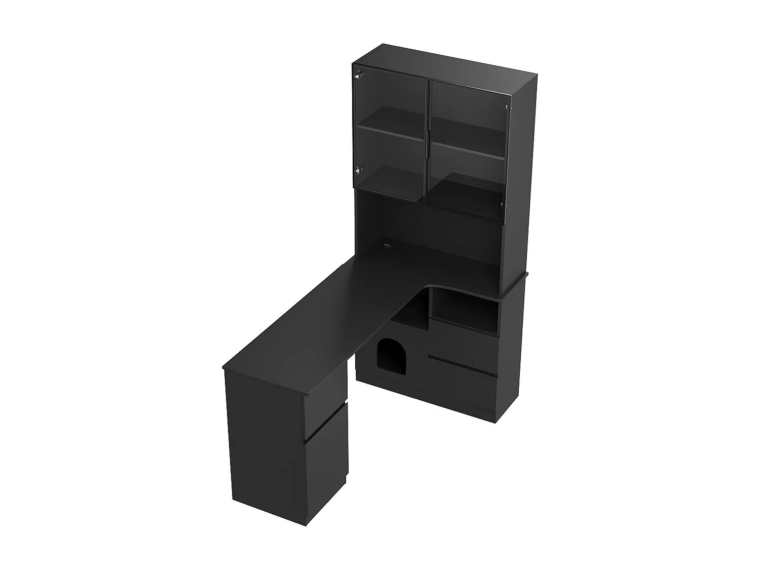 Bureau d'angle avec LED ,3 tiroirs, 2 portes 120×80×180 cm - Noir