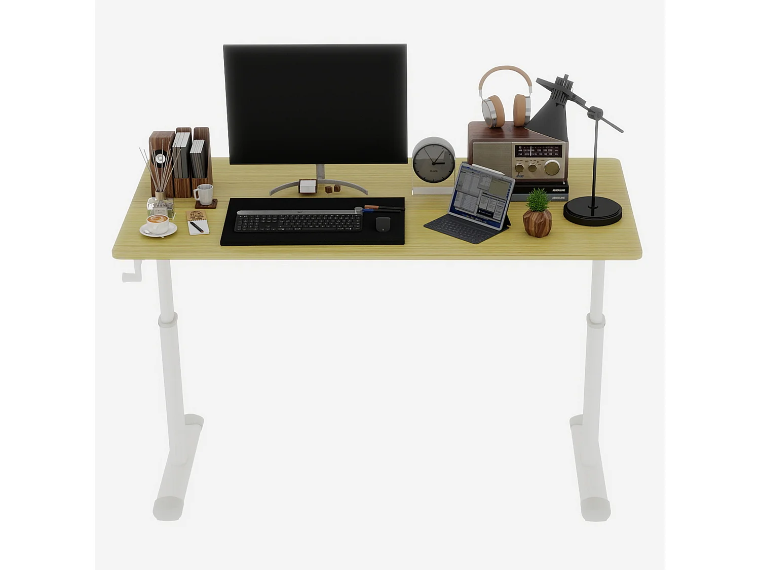 In hoogte verstelbaar bureau, wit met houttinten, 120x60 cm - Hout en metaal