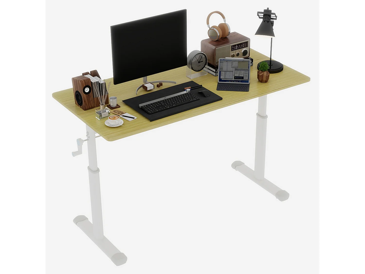 In hoogte verstelbaar bureau, wit met houttinten, 120x60 cm - Hout en metaal