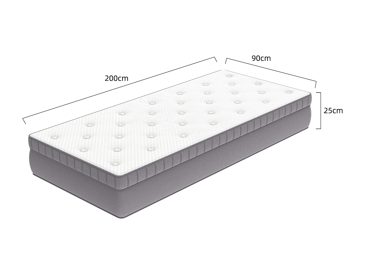 Matelas 90x200 cm H 25 cm avec ressorts ensachés 7 zones
