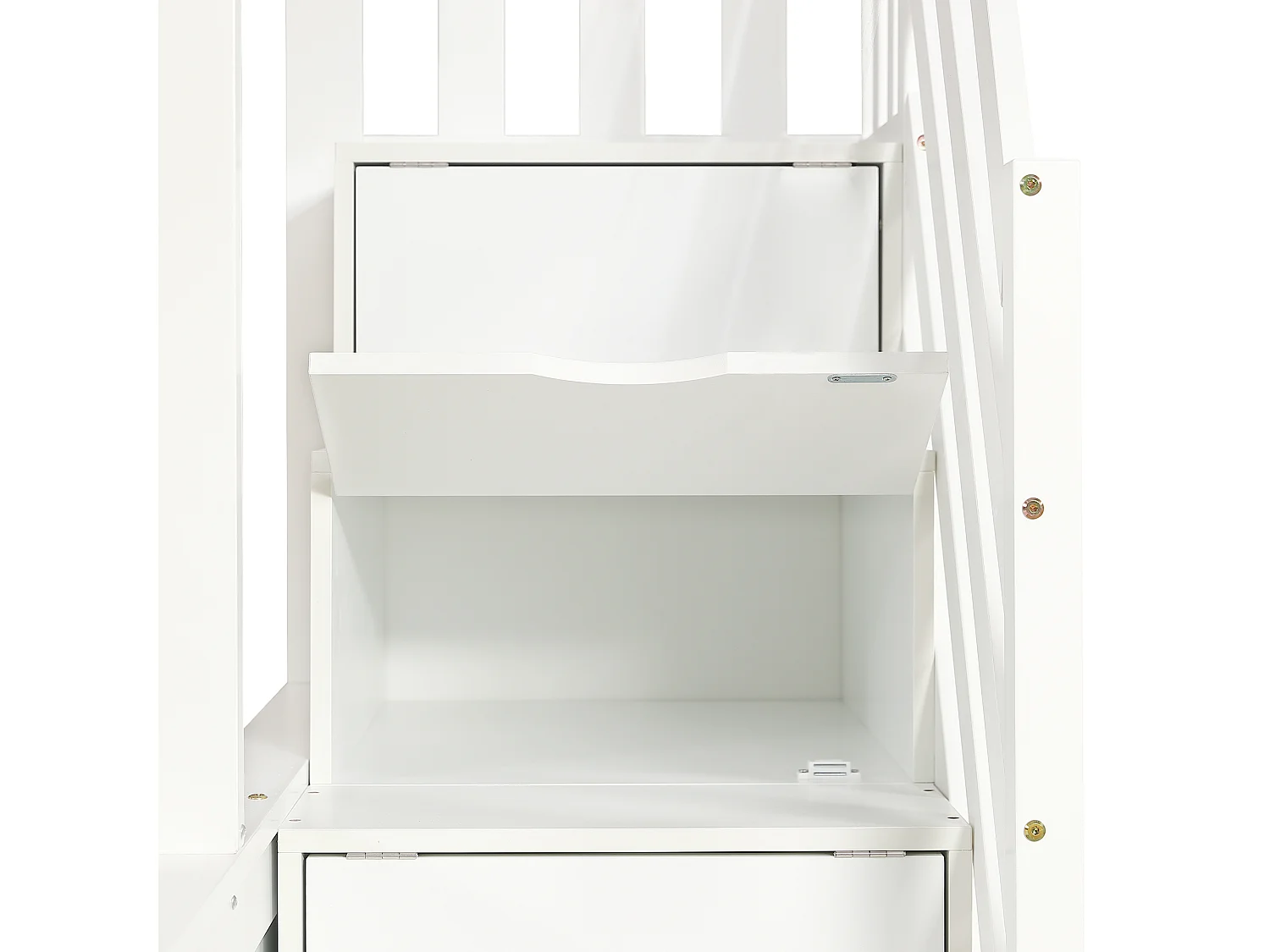 Lit superposé 90x200 cm / 140x200 cm avec 2 tiroirs et escalier à ranngement - Bois blanc