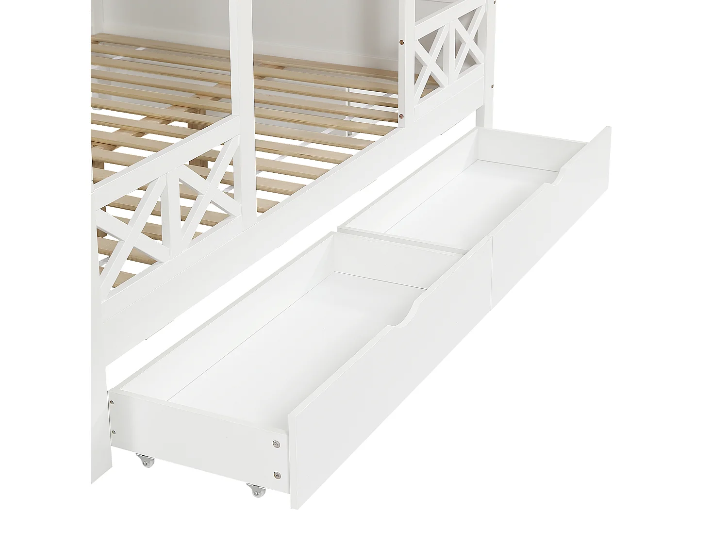 Lit superposé 90x200 cm / 140x200 cm avec 2 tiroirs et escalier à ranngement - Bois blanc