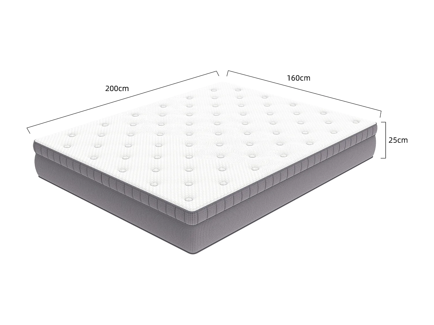 Matelas 160x200 cm H 25 cm avec ressorts ensachés 7 zones