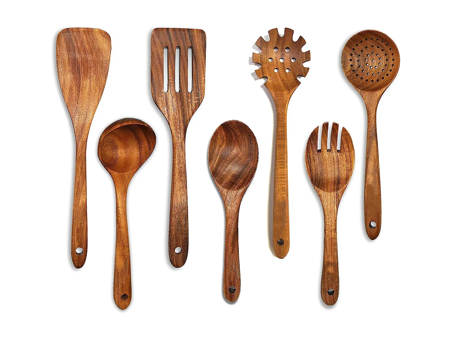 Ensemble de 7 pièces de cuisine en bois d'acacia avec seau en bois
