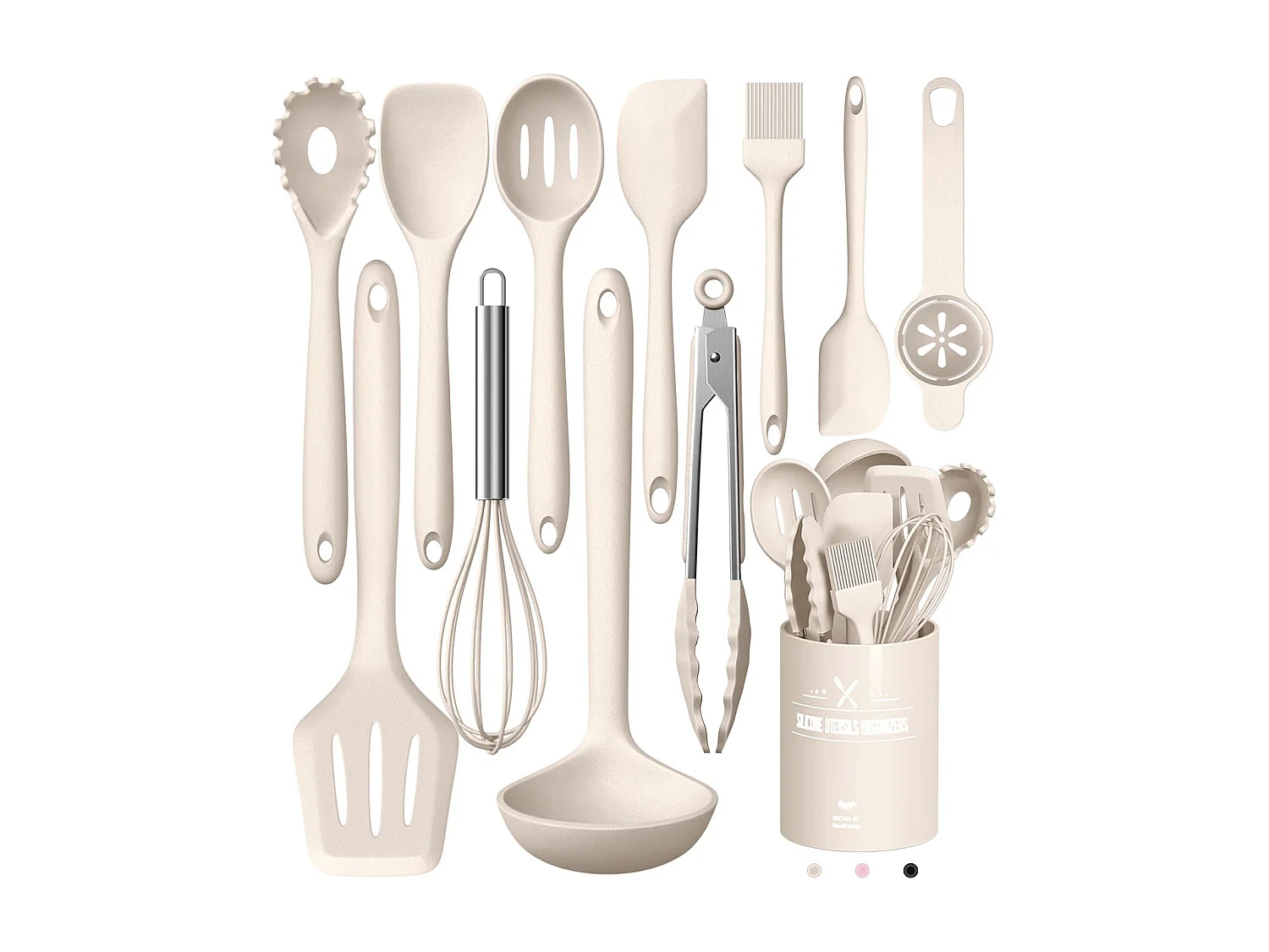 Ensemble de 12 ustensiles de cuisine en silicone kaki