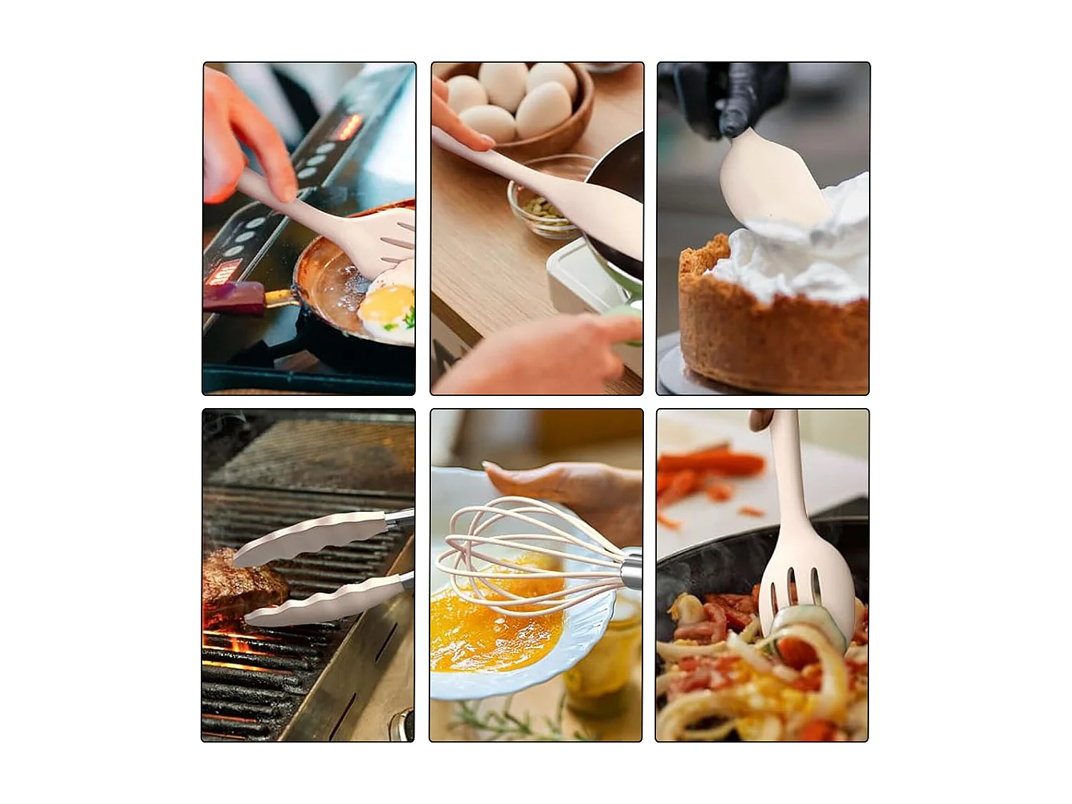 Ensemble de 12 ustensiles de cuisine en silicone kaki