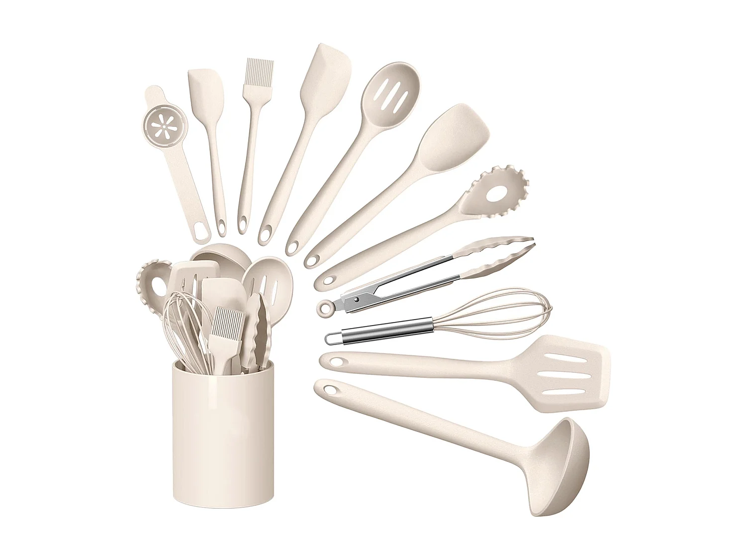 Ensemble de 12 ustensiles de cuisine en silicone kaki