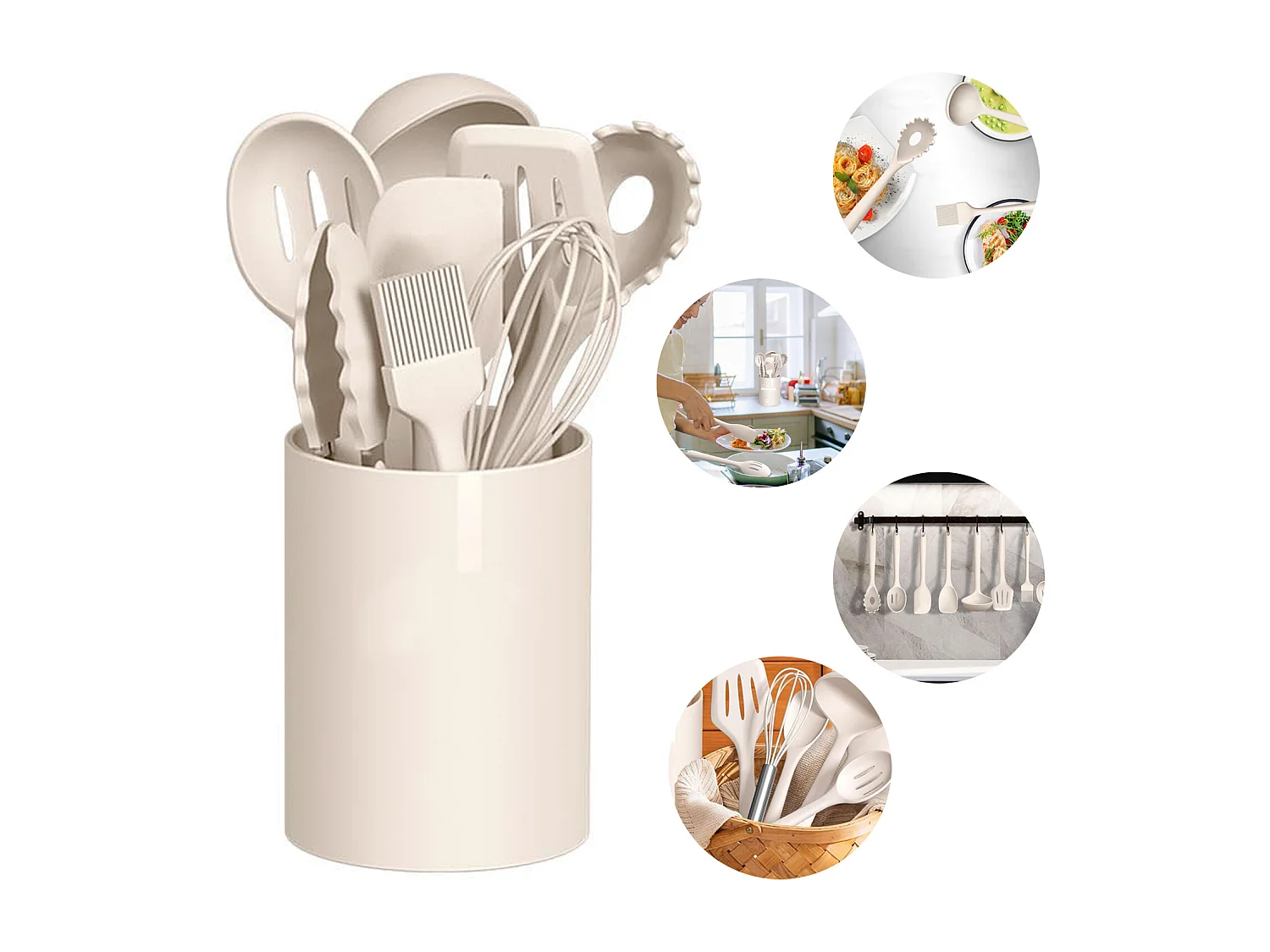 Ensemble de 12 ustensiles de cuisine en silicone kaki