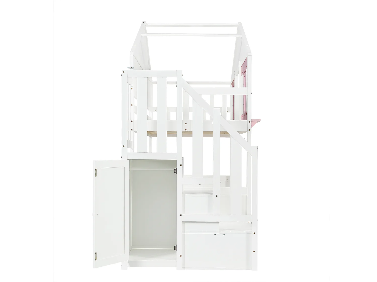 Stapelbed 90x200 cm met uitschuifbed 90x190 cm - Kajuitbed met opbergruimte - wit + roze