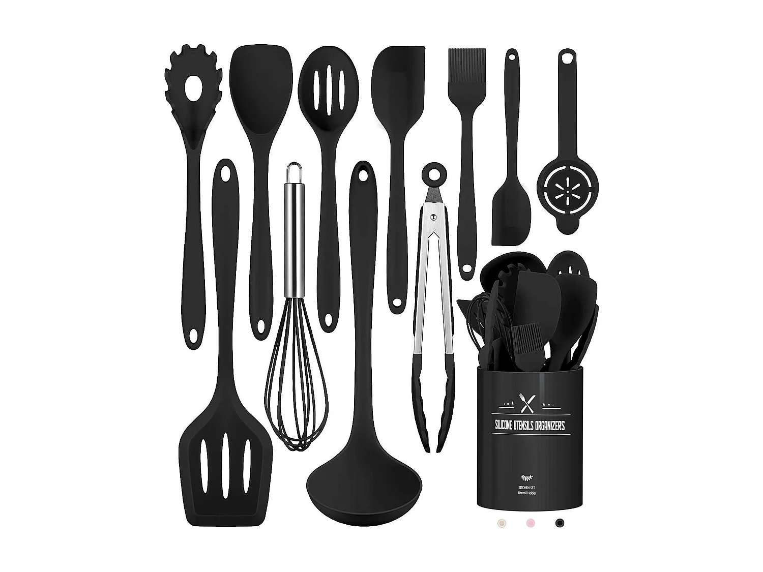 Ensemble de 12 ustensiles de cuisine en silicone noir