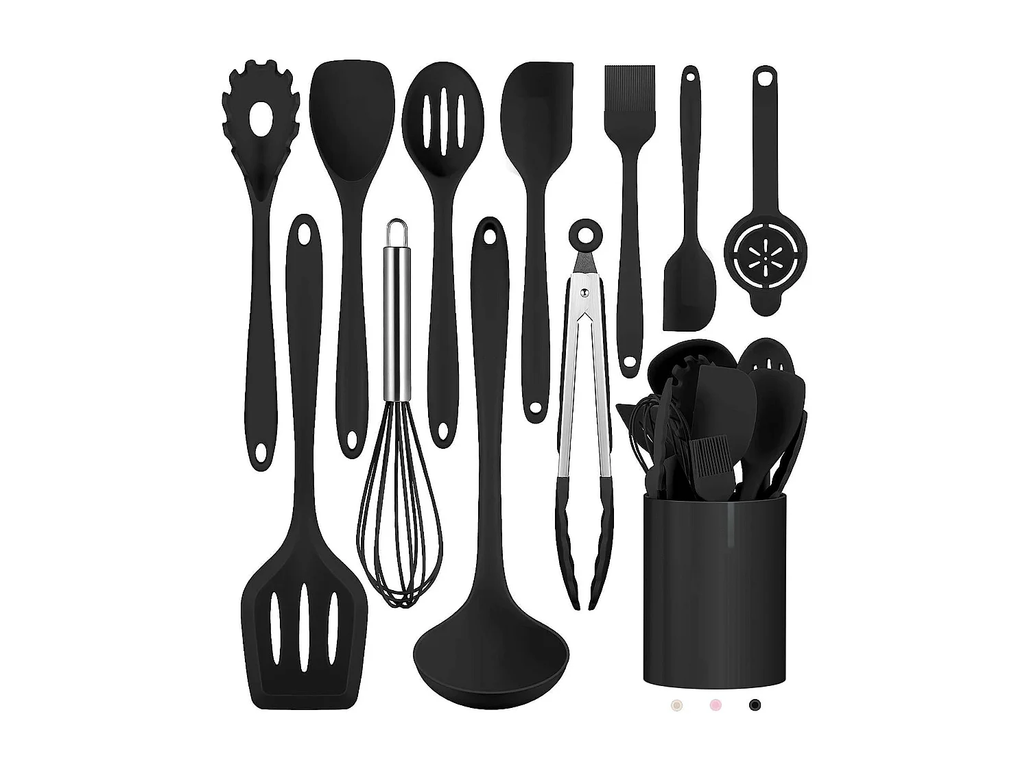 Ensemble de 12 ustensiles de cuisine en silicone noir