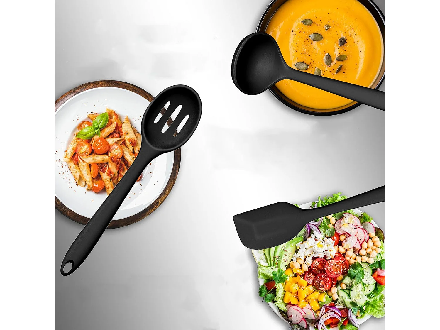 Ensemble de 12 ustensiles de cuisine en silicone noir