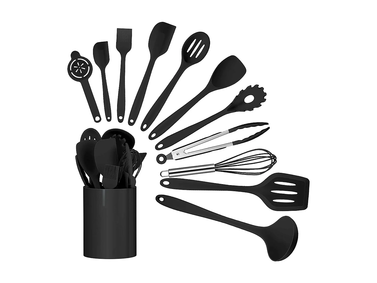 Ensemble de 12 ustensiles de cuisine en silicone noir