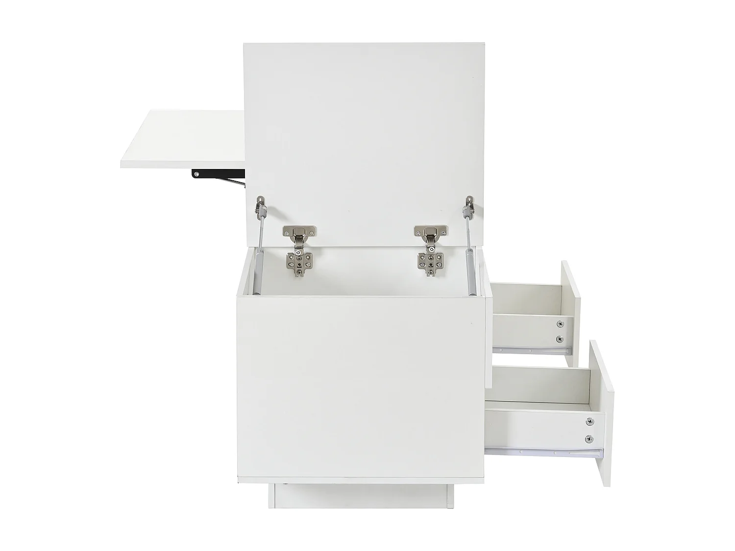 Salontafel met opklapbaar blad en glanzende afwerking, 100 x 45 x 43 cm, met 2 lades en ledverlichting - Wit