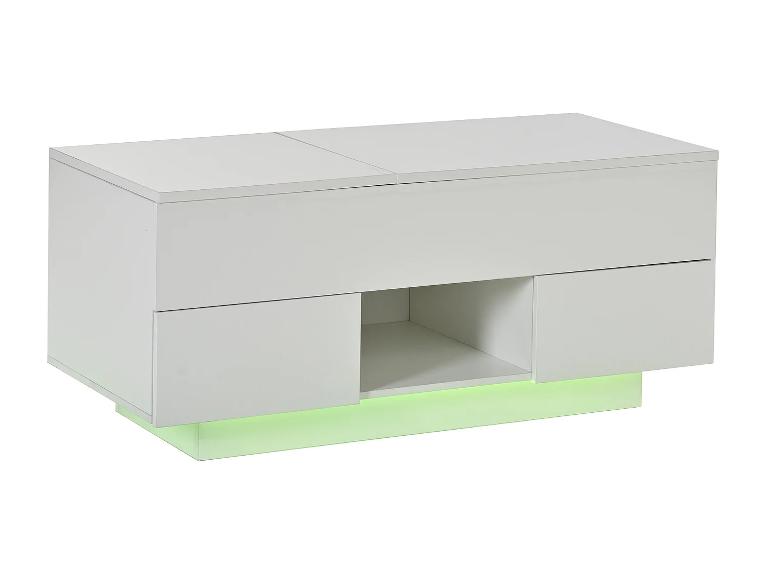 Salontafel met opklapbaar blad en glanzende afwerking, 100 x 45 x 43 cm, met 2 lades en ledverlichting - Wit