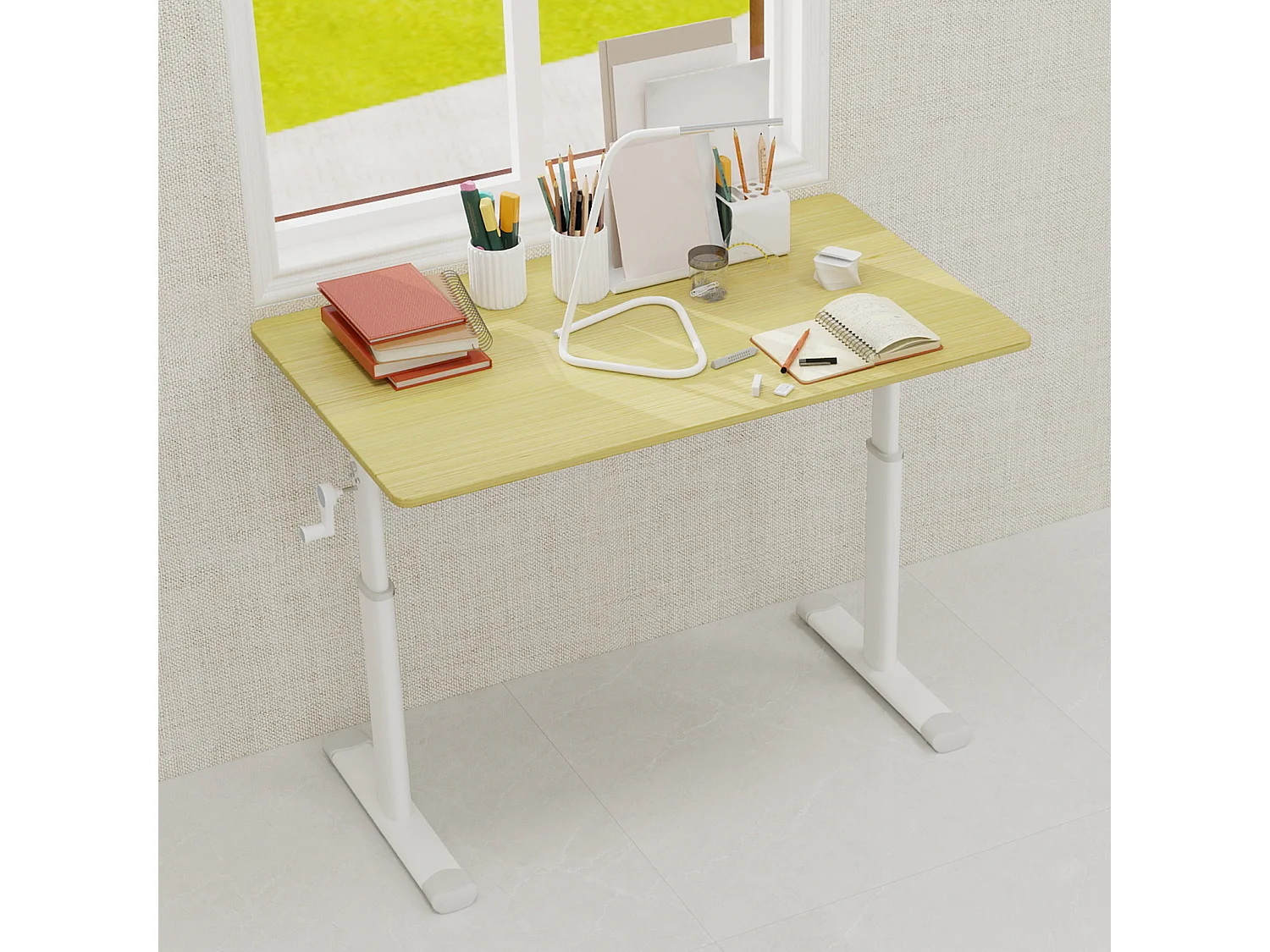 Escritorio regulable en altura 60-90cm - Tablero color madera 100x60cm